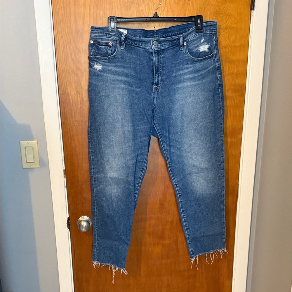 16 GAP Girlfriend Mid-Rose Classic Blue Frayed Hem Ankle Jeans